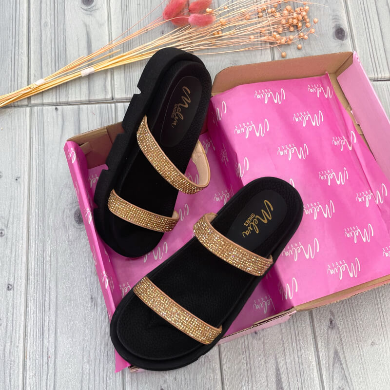 Sandalias Altas Sport Negras con Brillos Dorado