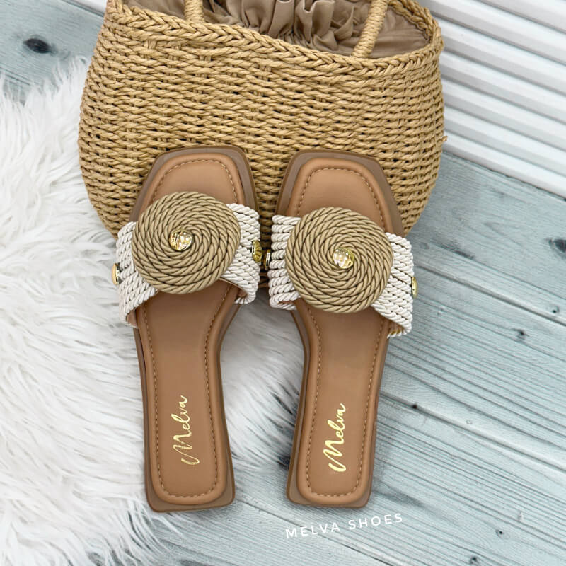 Sandalias Bajas Color Camel con Faja de Cabuya Espiral