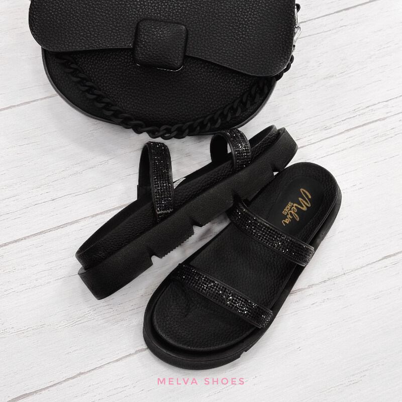 Sandalias Altas Sport Negras con Brillos