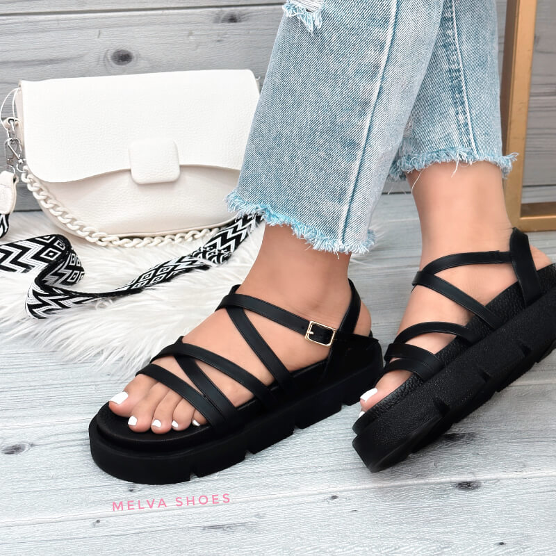 Sandalias Altas Sport Negras con Tiras