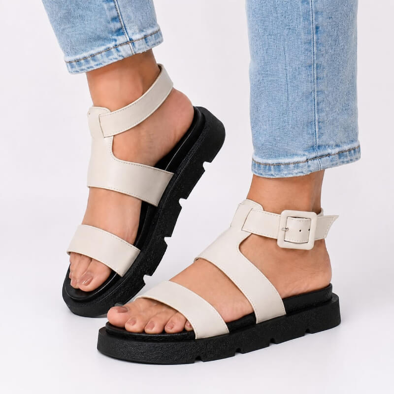 Sandalia Alta Sport Beige con Hebilla