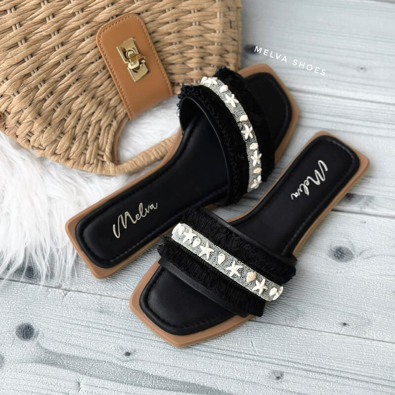 Sandalias Bajas Negras con Capellada de Mar