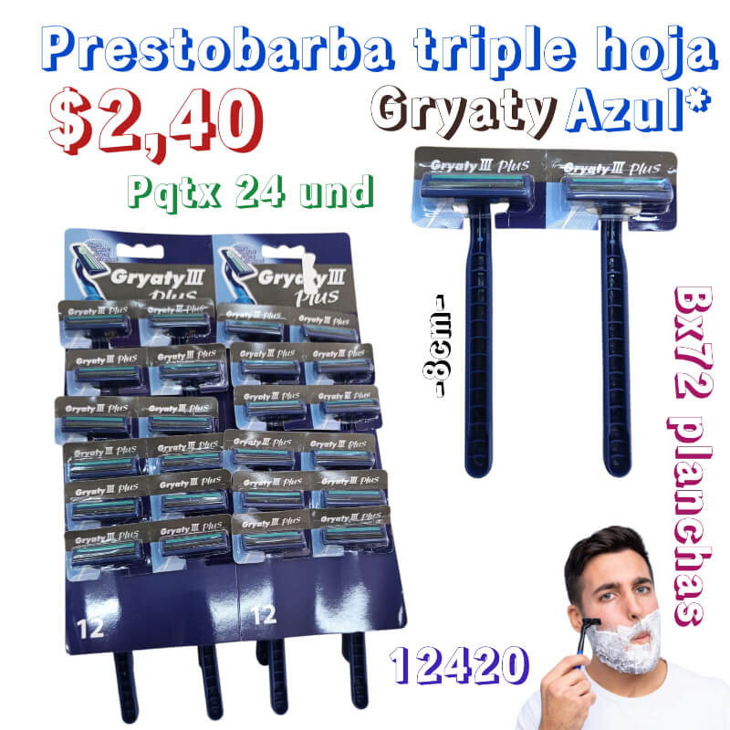 PRESTOBABRBA TRIPLE HOJA GRYATY AZUL