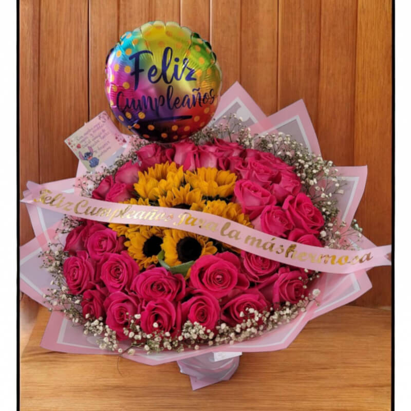 SOL RADIANTE | Girasoles & Rosas Fucsia