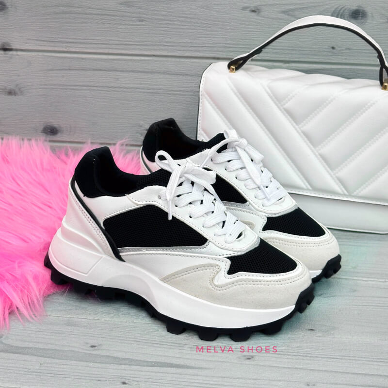 Sneakers Blancos y Negros con Gris