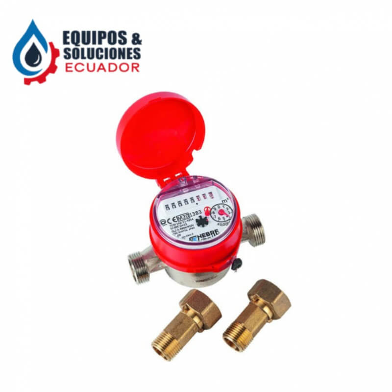 CONTADOR DE AGUA CALIENTE CHORRO ÚNICO 3/4''x 3/4'' PN16 - Racor 1/2” Genebre| Equipos & Soluciones Ecuador