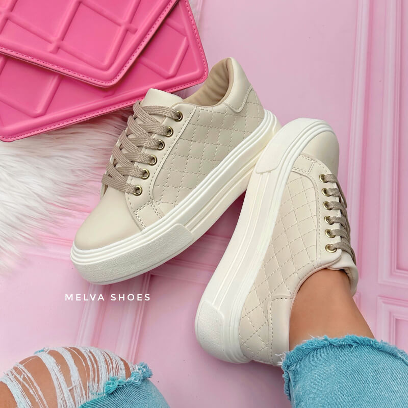 Sneakers Beige de Cuadros