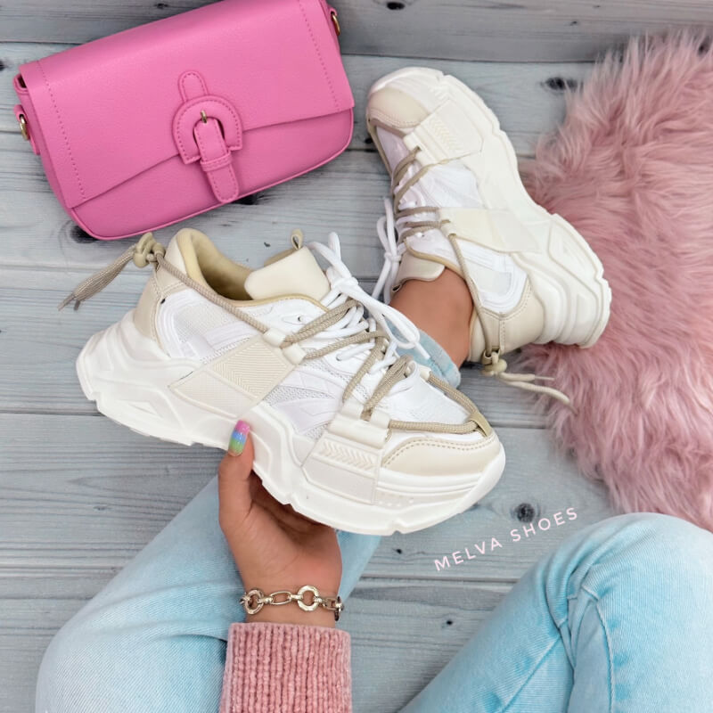 Sneakers Chunky Beige Doble Cordón