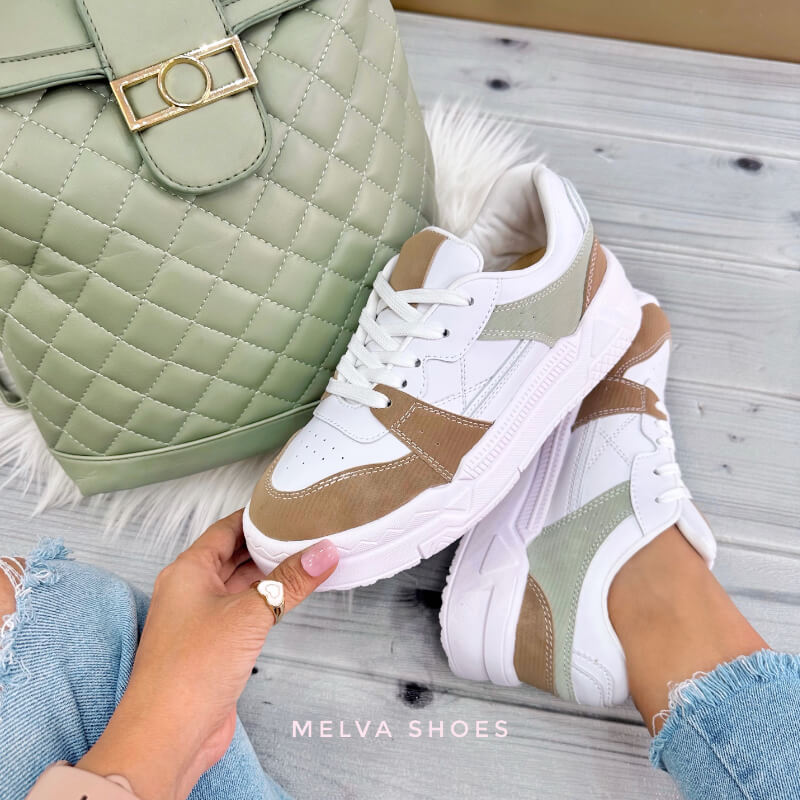 Sneakers Blancos con Café y Verde