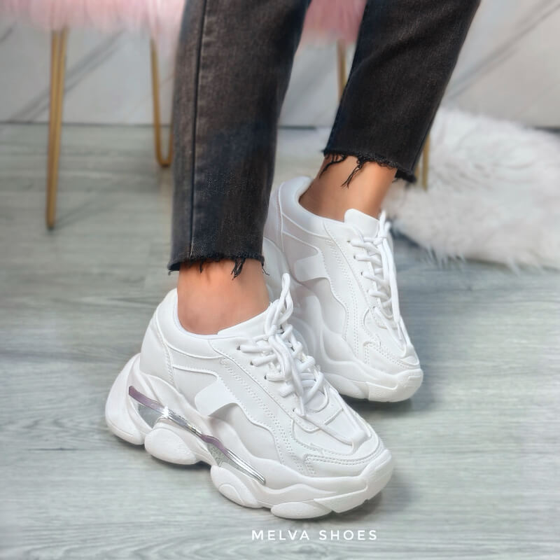 Sneakers Chunky Blanco con Aplique Plateado