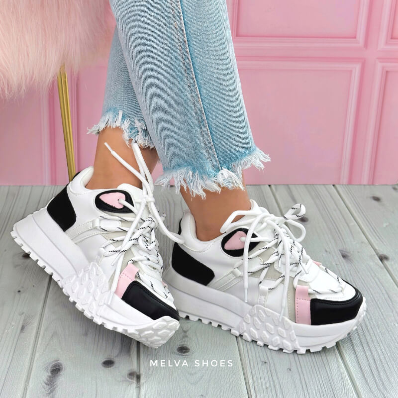 Sneakers Blanco con Rosado y Negro