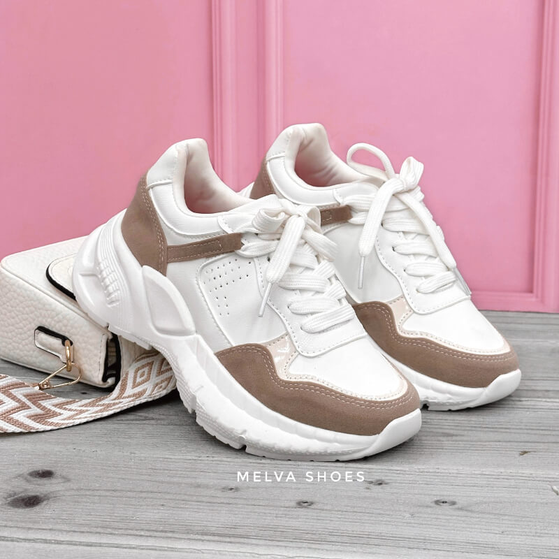 Sneakers Chunky Blanco con Café