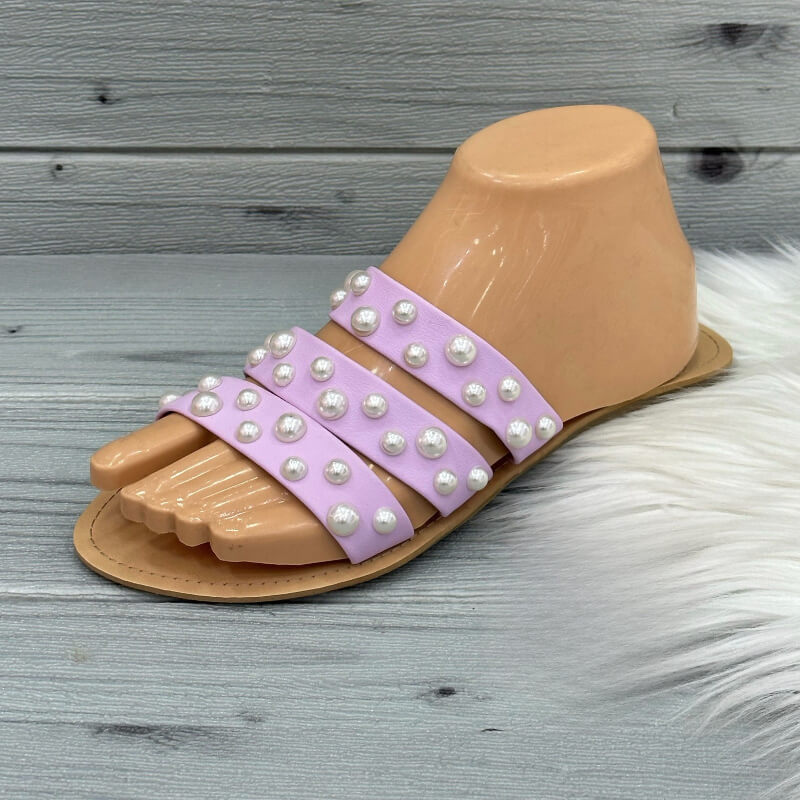 Sandalias Bajas Lila con Perlas