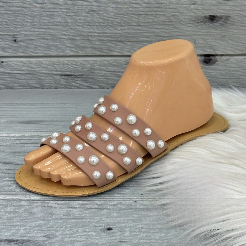 Sandalias Bajas Nude con Perlas