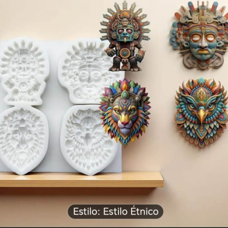 Molde de silicona de diseño de Mascaras Étnicas para uso en Velas, jabón, resina, yeso, chocolate.