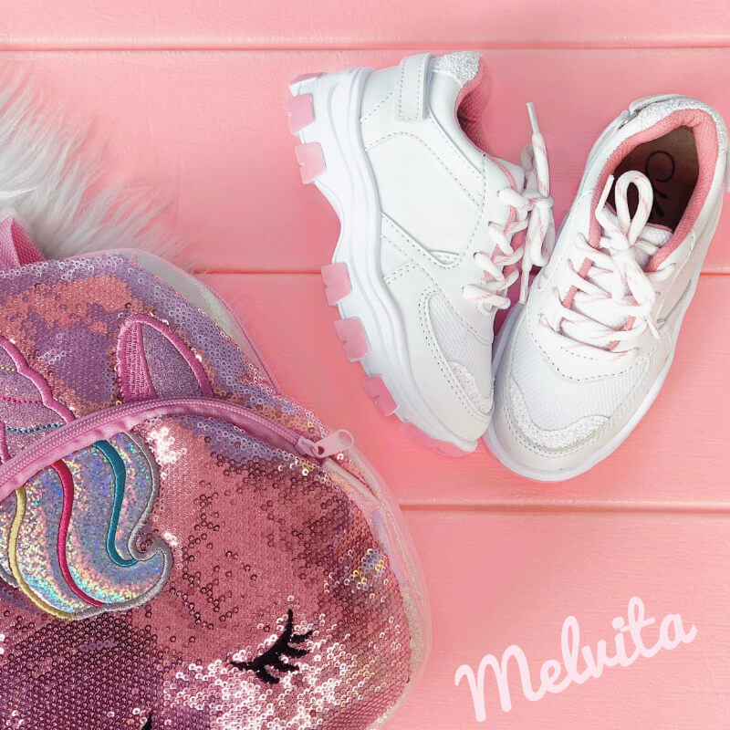 Sneakers Niña Rosado y Blanco con Suela Tractor – Estilo Divertido y Urbano