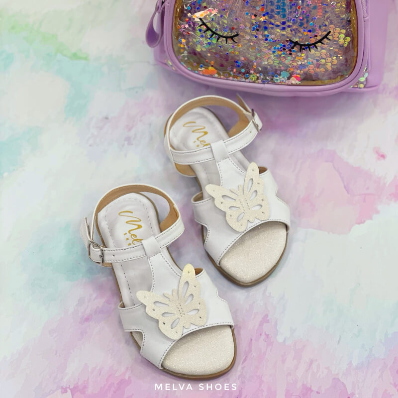 Sandalias Niña Blancas con Mariposa