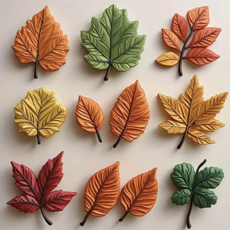 Molde de Hojas x11 varias diseño en silicona para uso en chocolate, fondant, porcelana fría.