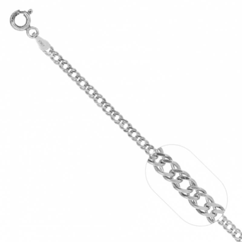 Cadena Grumet Doble Lomo de Corvina 45cm - Cubana Martillada Barbada 2 Sides Curb - Plata 925