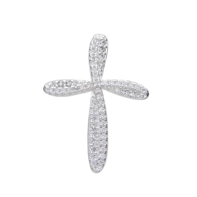 Dije Cruz con Circones Blancos de Plata 925 – Elegancia y Fe en Joyería Fina