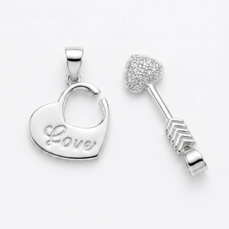 Dúo Corazón Flecha: Anillo Ajustable Plata 925 & Collar Amor Eterno | Joyería Fina para Parejas, Regalo Romántico, Compromiso, Aniversario
