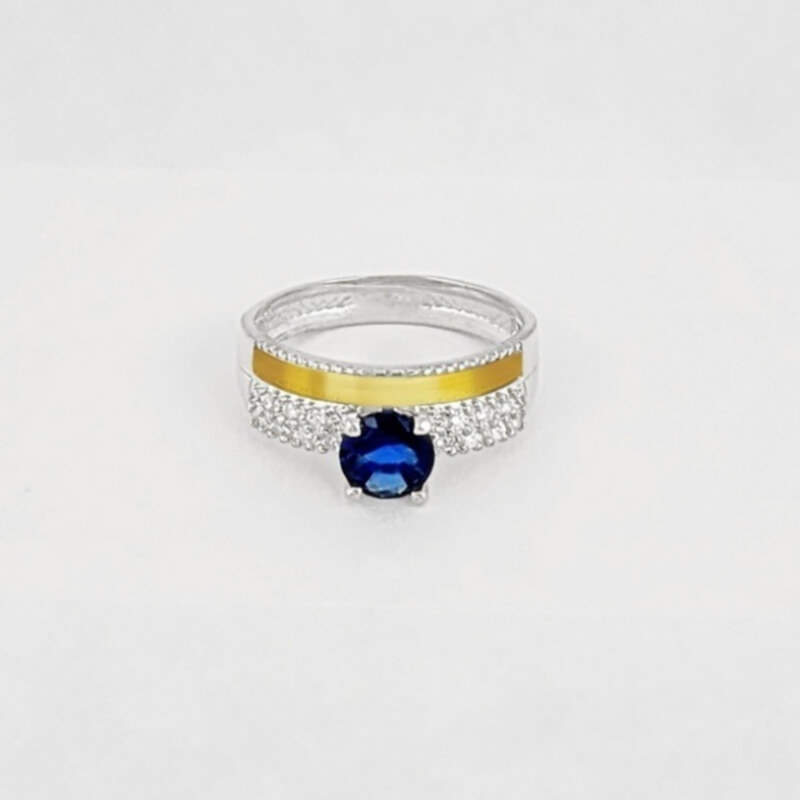 Anillo Solitario Plata 925 y Oro con Circonita Azul #6 - Elegancia y Brillo Únicos