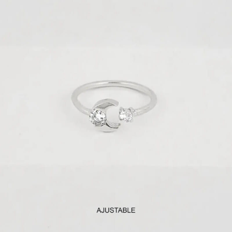 Anillo Ajustable Plata 925 Media Luna - Diseño Moderno y Elegante