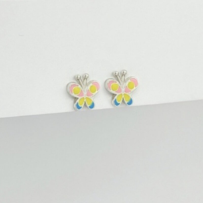ARETE PLATA 925 (B.RODIO) MARIPOSA ESMALTADO COLOR