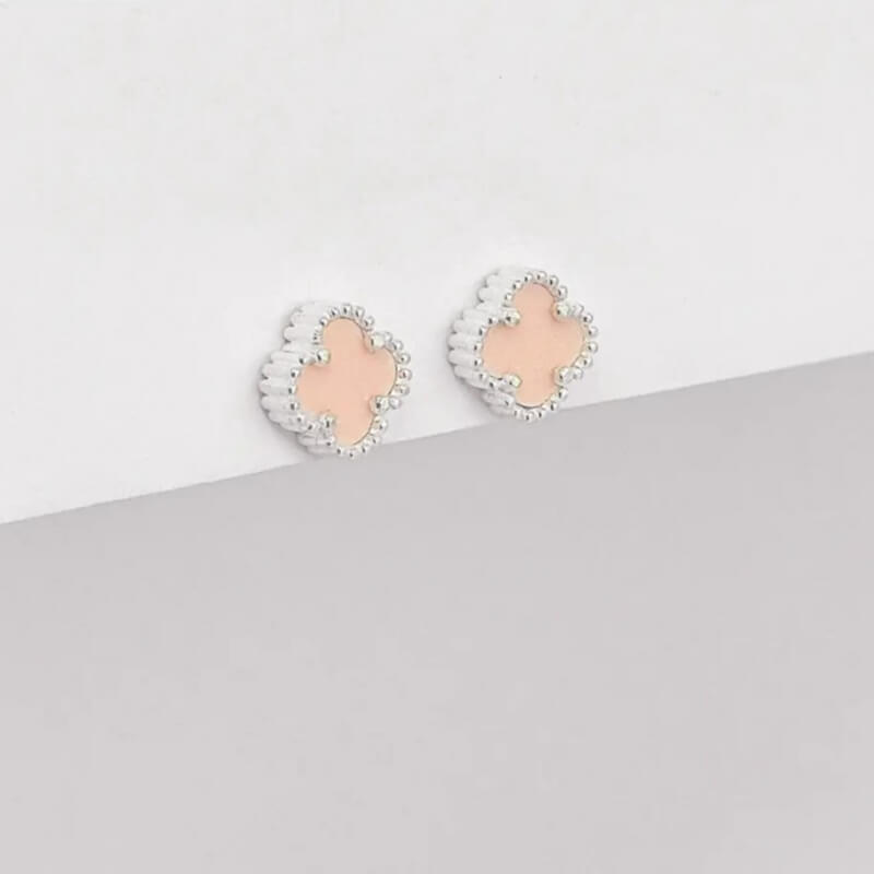 Arete Plata Ley 925 Van Cleef Rosa - Elegancia Floral, Joya Exclusiva