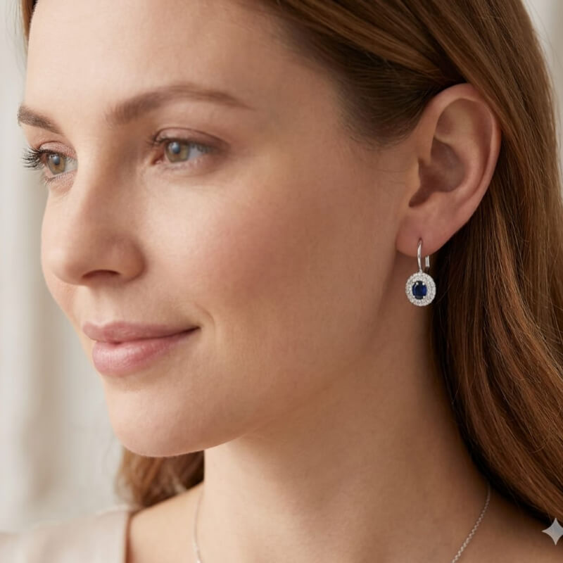 Arete Gancho Redondo Circón Azul - Elegancia y Brillo para Mujer