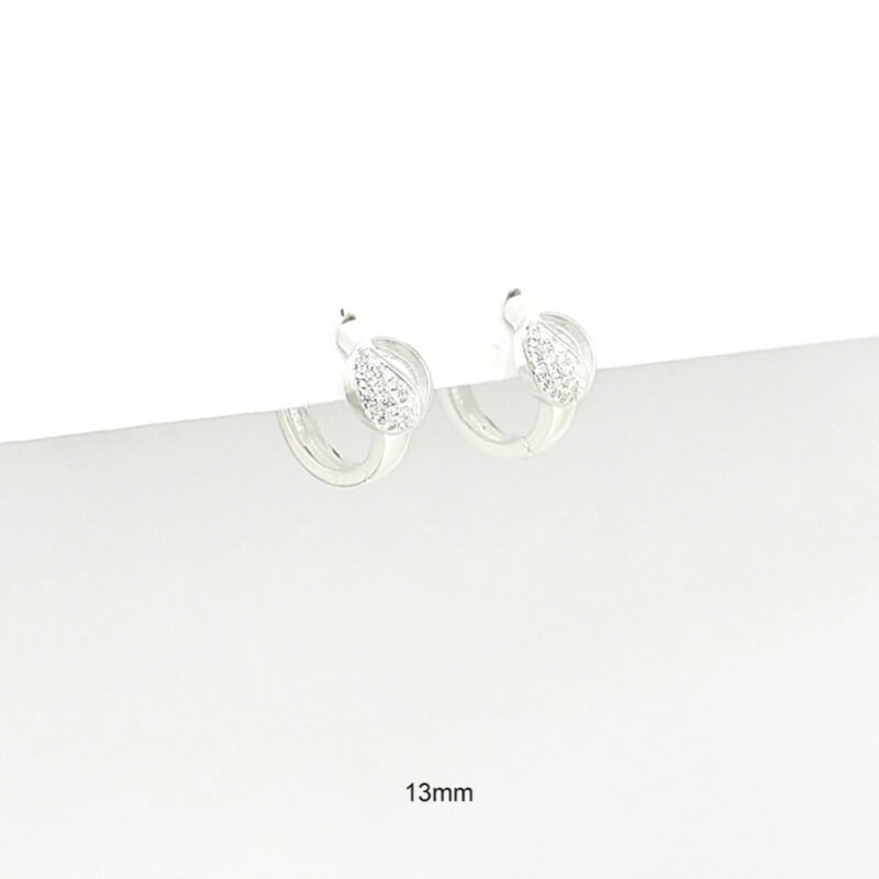 ARGOLLA HUGGIE PLATA LEY 925 MICROCIRCONES BLANCOS 13MM MEDIA HOJA