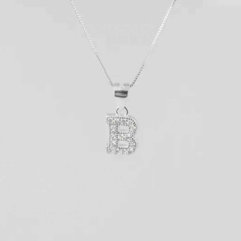 Collar Plata Ley 925 - Dije Inicial 'B' con Microcircones 1.2cm - Elegancia y Brillo