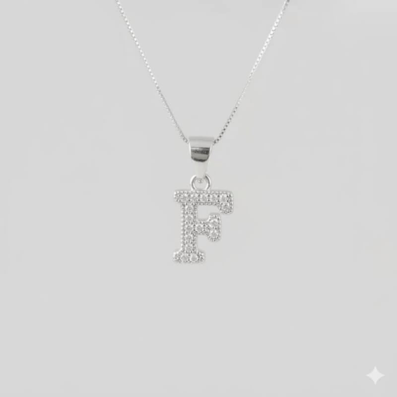 Collar Plata Ley 925 - Dije Inicial 'F' con Microcircones 1.2cm - Joyería Fina para Mujer