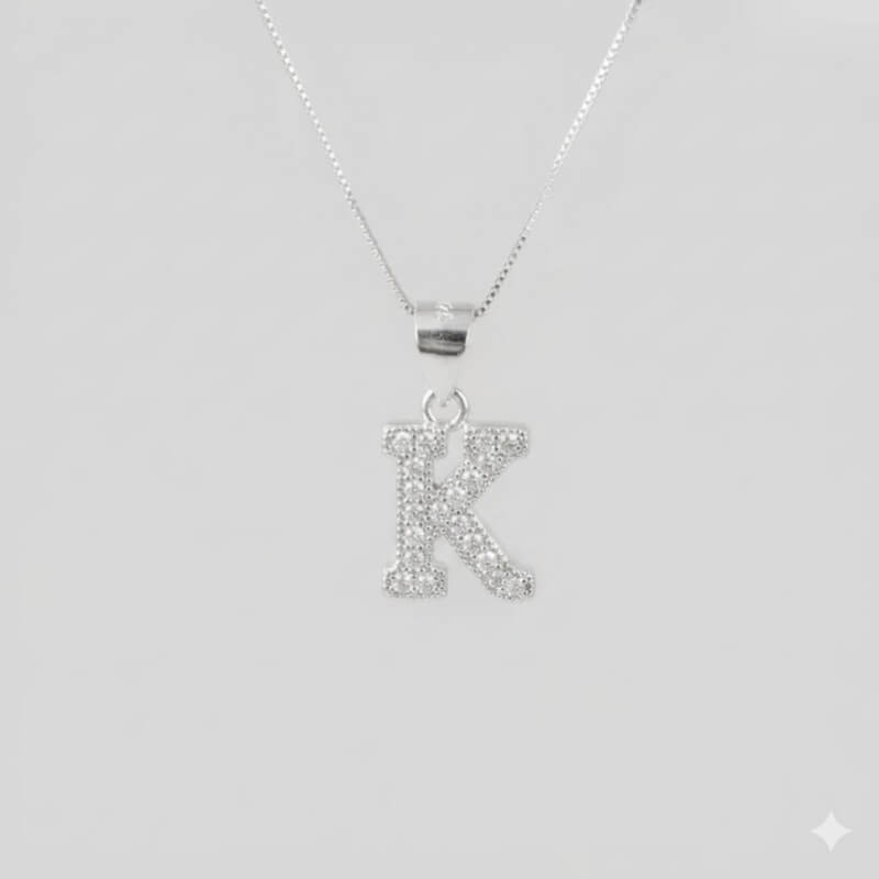 Collar Plata Ley 925 - Inicial 'K' con Microcircones 1.2cm | Joyería Fina para Mujer
