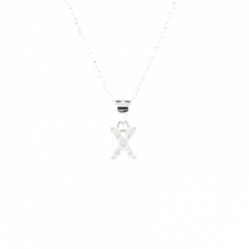 Collar Plata Ley 925 - Dije Inicial Letra X con Microcircones 9mm - Joyería Fina, Regalo Elegante