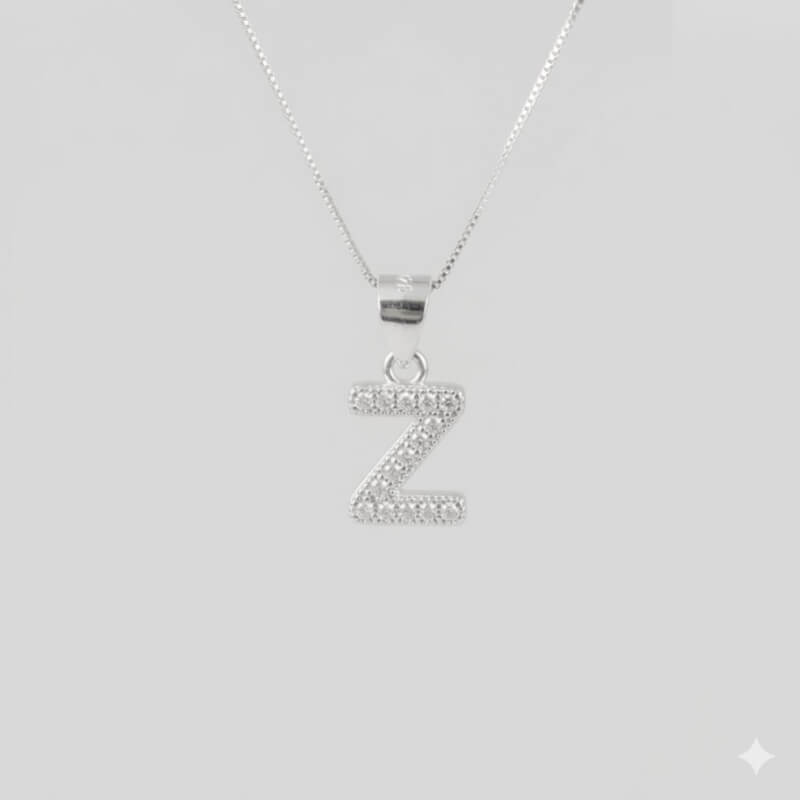 Collar Plata Ley 925 - Dije Inicial Letra Z con Microcircones 1.2cm - Elegancia y Brillo