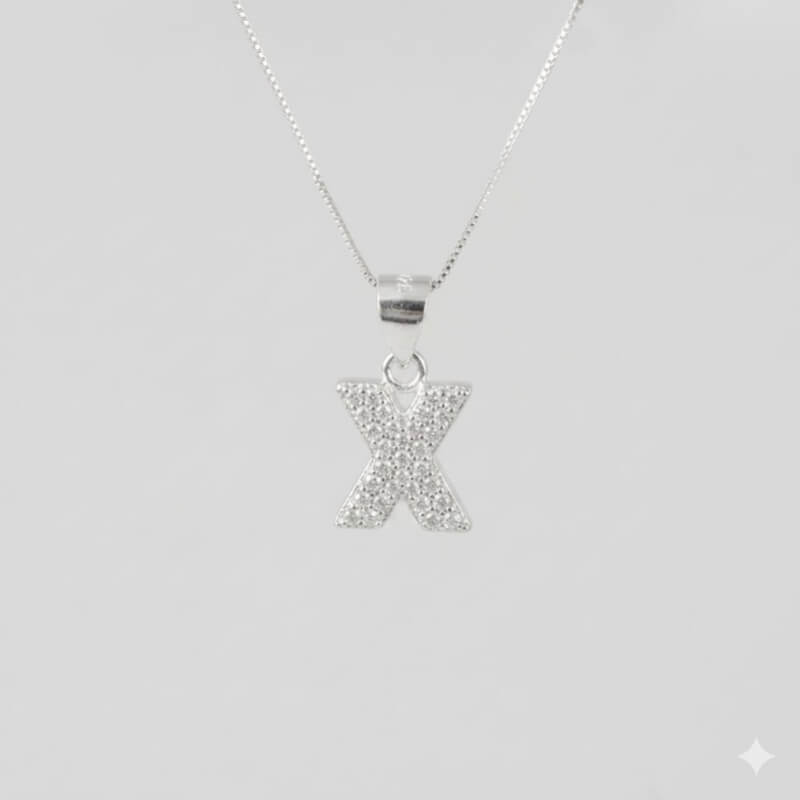Collar Plata Ley 925 - Dije Inicial Letra X con Microcircones 1.2 cm - Elegancia y Brillo