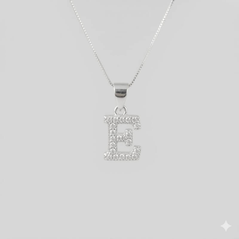 Collar Plata Ley 925 Inicial 'E' Microcircones 1.2cm - Elegancia Personalizada y Brillo Sutil