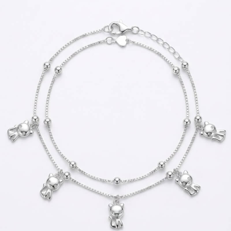 Pulsera de Plata 925 con 5 Gatos: Joya Felina Exclusiva para Amantes de los Gatos