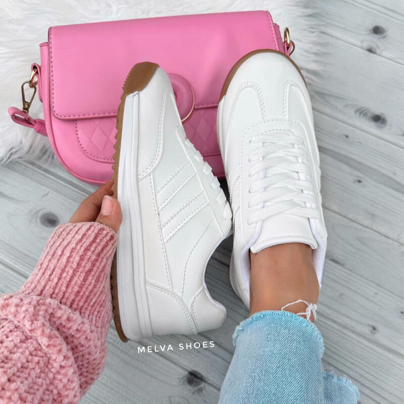 Sneakers Blancos con Rayas Blancas