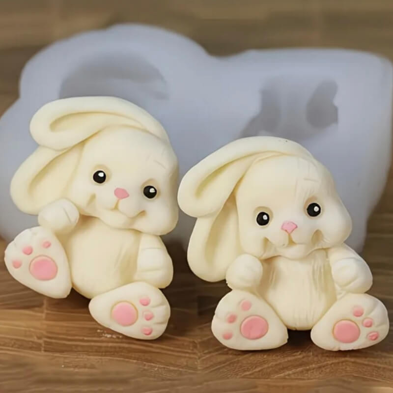 Molde elaborado en silicona de Conejos x2, para uso en Velas, chocolate, resina, chocolate.