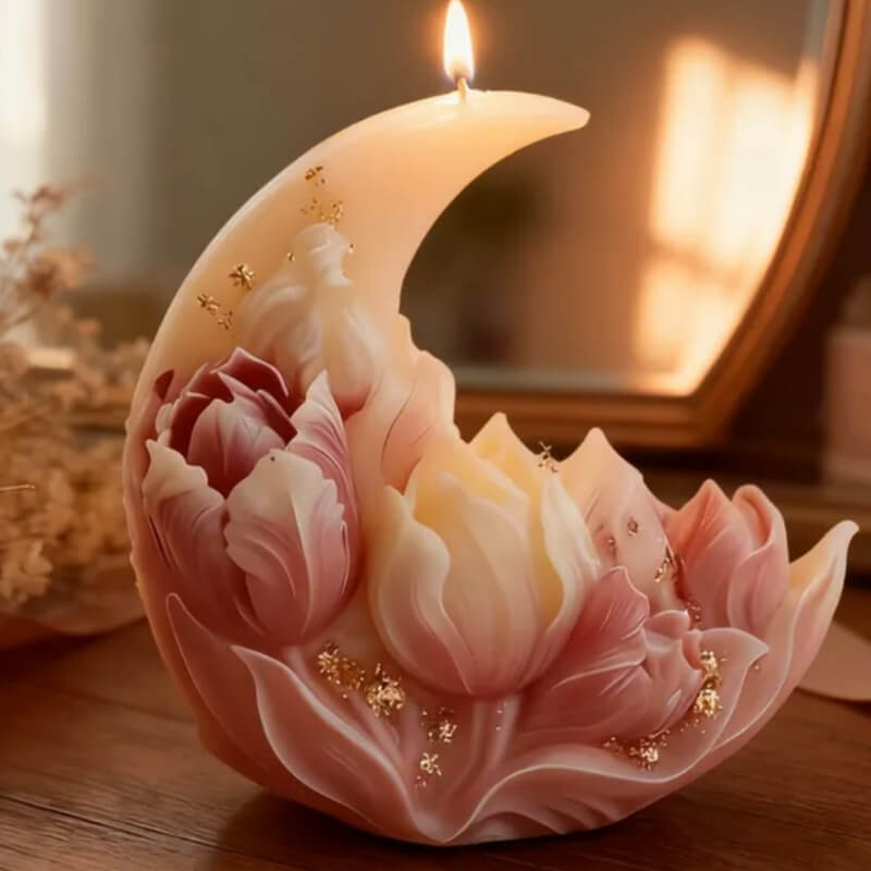 Molde de silicona con diseño de Luna con Rosas para uso en Velas, Jabones, chocolate, resina, yeso.