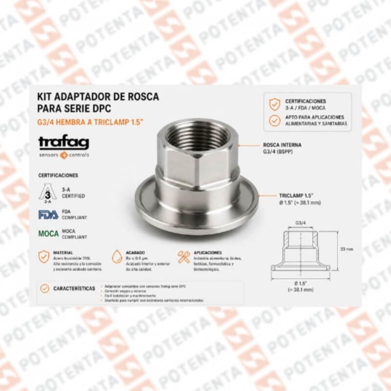 Kit adaptador de rosca para serie DPC, G3/4 hembra a Triclamp 1.5