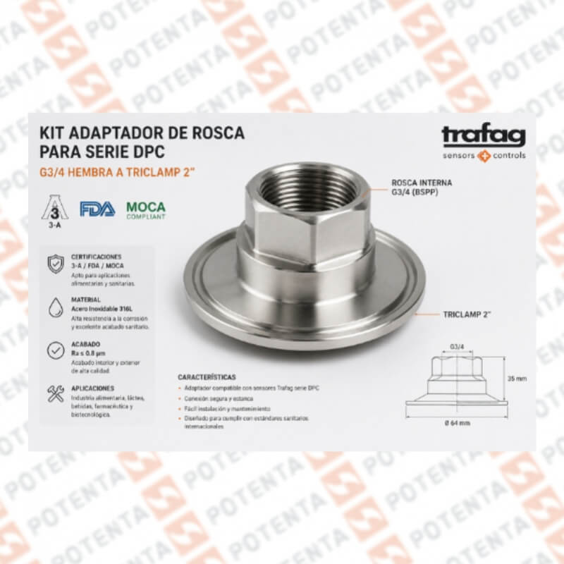 Kit adaptador de rosca para serie DPC, G3/4 hembra a Triclamp 2