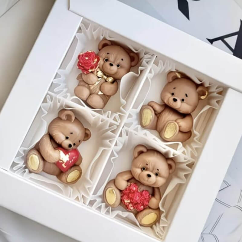 Molde de silicona con diseño de Osos con 4 diseños diferentes para uso en Velas, Jabones, chocolate, resina, yeso.