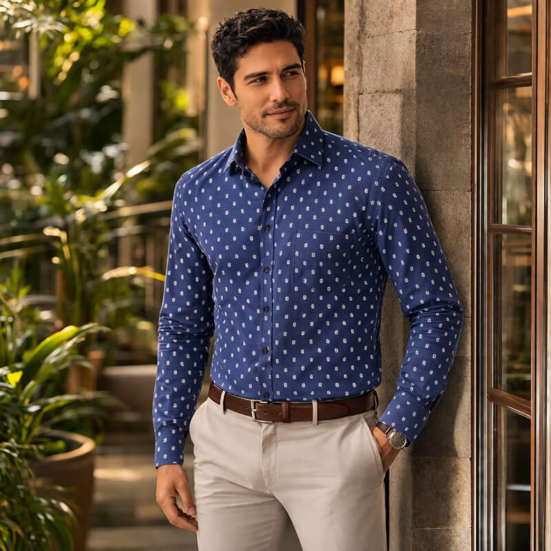 Camisa azul estampada