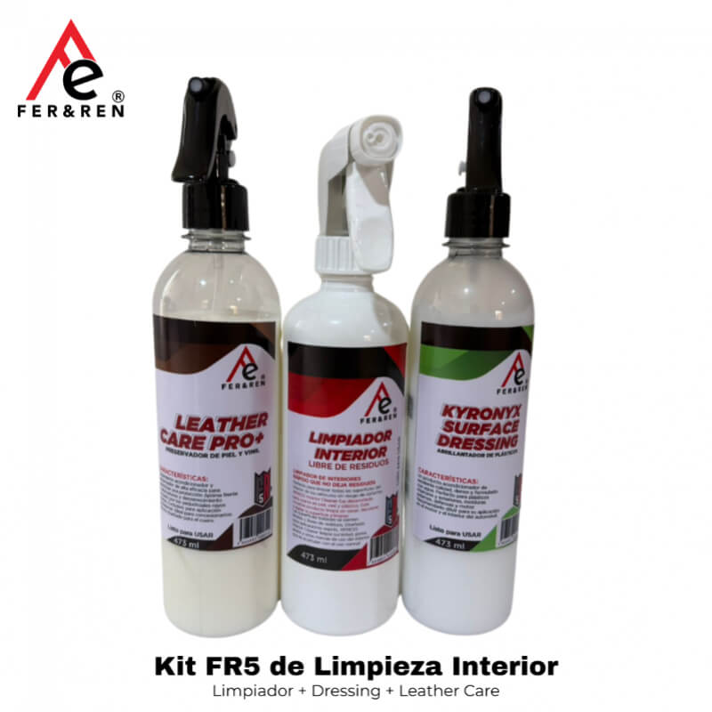 Kit FR5 de Limpieza Interior Automotriz Profesional | Limpiador + Dressing + Leather Care
