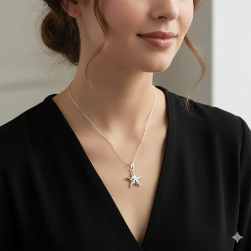 Cadena 45 cm + Dije de Plata Ley 925 Estrella - Colgante Brillante para Mujer | Joyería Fina