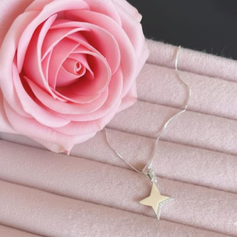 Cadena 45 cm + Dije de Plata Ley 925 Estrella - Colgante Brillante para Mujer | Joyería Fina