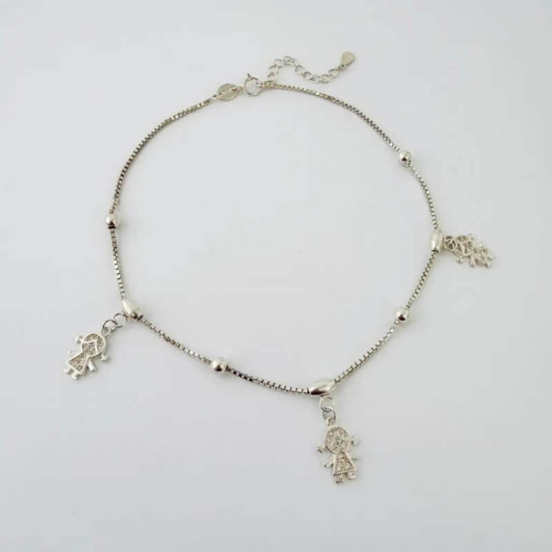 Tobillera Plata Ley 925 Niñas con Dijes – Joya Ajustable y Brillante para Pequeñas Princesas